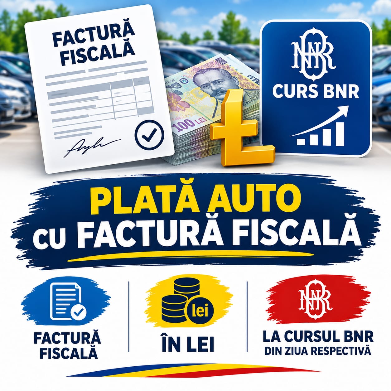 Plată auto cu factură fiscală, în lei, la cursul BNR din ziua respectivă