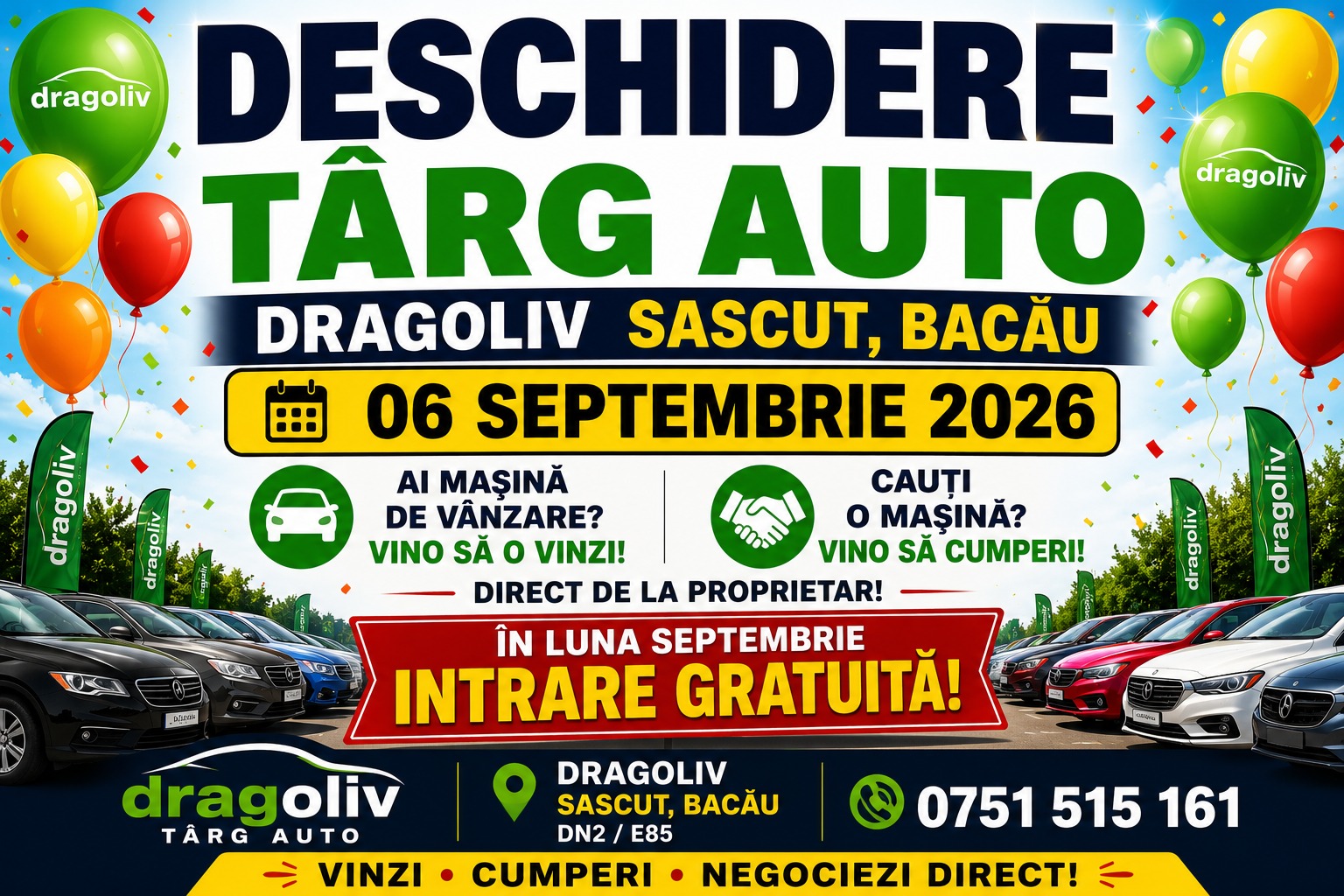 Afiș Târg Auto Dragoliv Sascut, 6 septembrie 2026